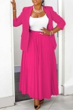 Green Turn-back Collar Long Sleeve Blazer Jackets And Pleated Maxi Skirt Plus Size Casual Formal Office Two Pieces Dress Sets