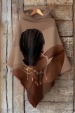 Brown Figure Print Cape Sleeves Irregular Hem Casual Fall Winter Hooded Sweatshirt