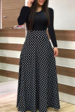 Green Floral Print O Neck Long Sleeve Casual Vacation A Line Flowy Maxi Dresses