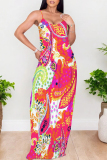 Multicolor Graphics Print Sleeveless Backless Spaghetti Strap Floor Length Vacation Baggy Sundress Maxi Slip Dress