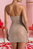 Black Formal Evening Party Prom Hot Drilling Sleeveless Backless Wrapped Skirt Bodycon Halter Mini Dresses