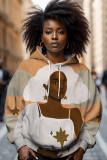 Brown Casual Figure Print Long Sleeve Fall Winter Hooded Sweatshirt