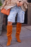 Blue High Waist Pocket Straight Casual Distressed Cropped Denim Cargo Shorts