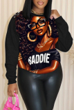 Black Gold Casual Figure Print O Neck Long Sleeve Fall Winter Sweatshirt