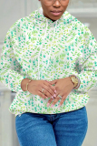 Green Casual Butterfly Flower Print Long Sleeve Fall Winter Hooded Sweatshirt
