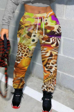 Dark Brown Leopard Print High Waist Casual Outing Skinny Pants