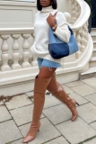 White Turtleneck Long Sleeve Casual Outing Fall Winter Knitted Sweater