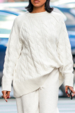 White O Neck Long Sleeve Casual Fall Oversize Knitted Sweater