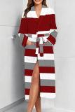 White Graphics Print Long Sleeve Pocket Strap Design Nightgown Lounge Sleepwear