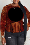 Dark Red Casual Figure Print O Neck Long Sleeve Fall Winter Sweatshirt