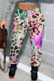 Dark Brown Leopard Print High Waist Casual Outing Skinny Pants