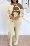 White Casual Girl Print O Neck Long Sleeve Sweatshirt and Drawstring Sweatpants Two Pieces Sweatsuit Sets