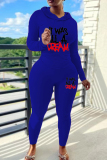 Grey Letter Print Hooded Long Sleeve Sweatshirt and Drawstring Sweatpants Two Pieces Sweatsuit Sets
