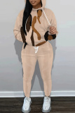 Dark Khaki Figure Print Hooded Long Sleeve Sweatshirt and Drawstring Sweatpants Two Pieces Sweatsuit Sets