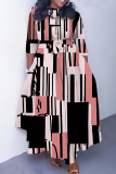 Blue Casual Graphics Print O Neck 3/4 Sleeve Belted Pockets Long Vacation Pleated Maxi Dresses