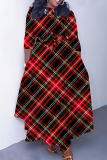Blue Casual Graphics Print O Neck 3/4 Sleeve Belted Pockets Long Vacation Pleated Maxi Dresses