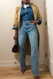 Blue High Waist Casual Outing Straight Leg Distressed Denim Jeans