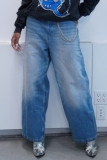 Blue High Waist Casual Outing Distressed Straight Leg Denim Jeans