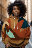 Brown Casual Figure Print Long Sleeve Fall Winter Hooded Sweatshirt