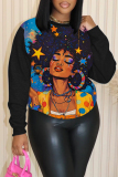 Black Gold Casual Figure Print O Neck Long Sleeve Fall Winter Sweatshirt