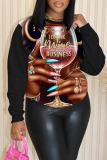 Black Gold Casual Figure Print O Neck Long Sleeve Fall Winter Sweatshirt