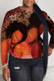 Dark Red Casual Figure Print O Neck Long Sleeve Fall Winter Sweatshirt