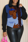 Black Gold Casual Figure Print O Neck Long Sleeve Fall Winter Sweatshirt