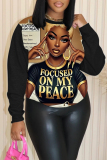 Black Gold Casual Figure Print O Neck Long Sleeve Fall Winter Sweatshirt