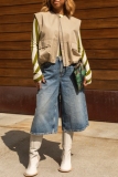 Blue High Waist Straight Casual Distressed Crop Denim Shorts
