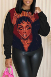 Dark Brown Casual Figure Print O Neck Long Sleeve Fall Winter Sweatshirt