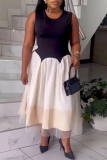 Black Formal Evening Party Prom O Neck Sleeveless Mesh A Line Midi Flowy Dresses