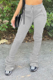 Grey Drawstring High Solid Pants Pants Bottoms