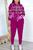 White Graphics Print Long Sleeve Hooded Sweatshirt And Pants Casual Sportwear Matching Sweatsuit Set