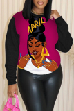 Dark Brown Casual Figure Print O Neck Long Sleeve Fall Winter Sweatshirt