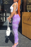 Purple Casual Outing Mid Waist Pencil Skinny Pants