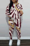 Purple Graphics Print Long Sleeve Zipper Hooded Sweatshirt And Pants Casual Sportwear Matching Sweatsuit Set
