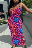 Black Yellow Sleeveless Casual Graphics Print Backless Spaghetti Strap Long Bodycon Maxi Slip Dress
