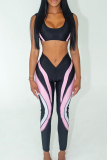 Pink Sportwear Casual Stripe Print Skinny Pencil Yoga Pants