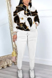 White Graphics Print Long Sleeve Hooded Sweatshirt And Pants Casual Sportwear Matching Sweatsuit Set