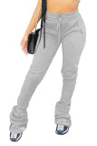 Grey Drawstring High Solid Pants Pants Bottoms