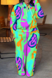 Brown Purple Graphics Print Long Sleeve Hooded Sweatshirt And Pants Casual Sportwear Matching Sweatsuit Set