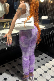 Purple Casual Outing Mid Waist Pencil Skinny Pants