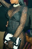 Black Long Sleeve See-Through Lace Lingerie