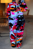 Brown Purple Graphics Print Long Sleeve Hooded Sweatshirt And Pants Casual Sportwear Matching Sweatsuit Set