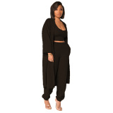 Black Street Solid O Neck Long Sleeve Two Pieces