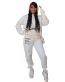White Sportswear Print Hooded Collar Long Sleeve Two Pieces