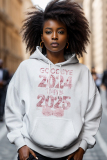 White Black Casual Digital Letter Print Long Sleeve Fall Winter Hooded Sweatshirt