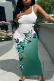 Black Yellow Sleeveless Casual Graphics Print Backless Spaghetti Strap Long Bodycon Maxi Slip Dress