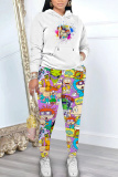 Sky Blue Cartoon Print Long Sleeve Hooded Sweatshirt And Pants Casual Sportwear Matching Sweatsuit Set