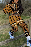 Brown Graphics Print Long Sleeve Hooded Sweatshirt And Pants Casual Sportwear Matching Sweatsuit Set